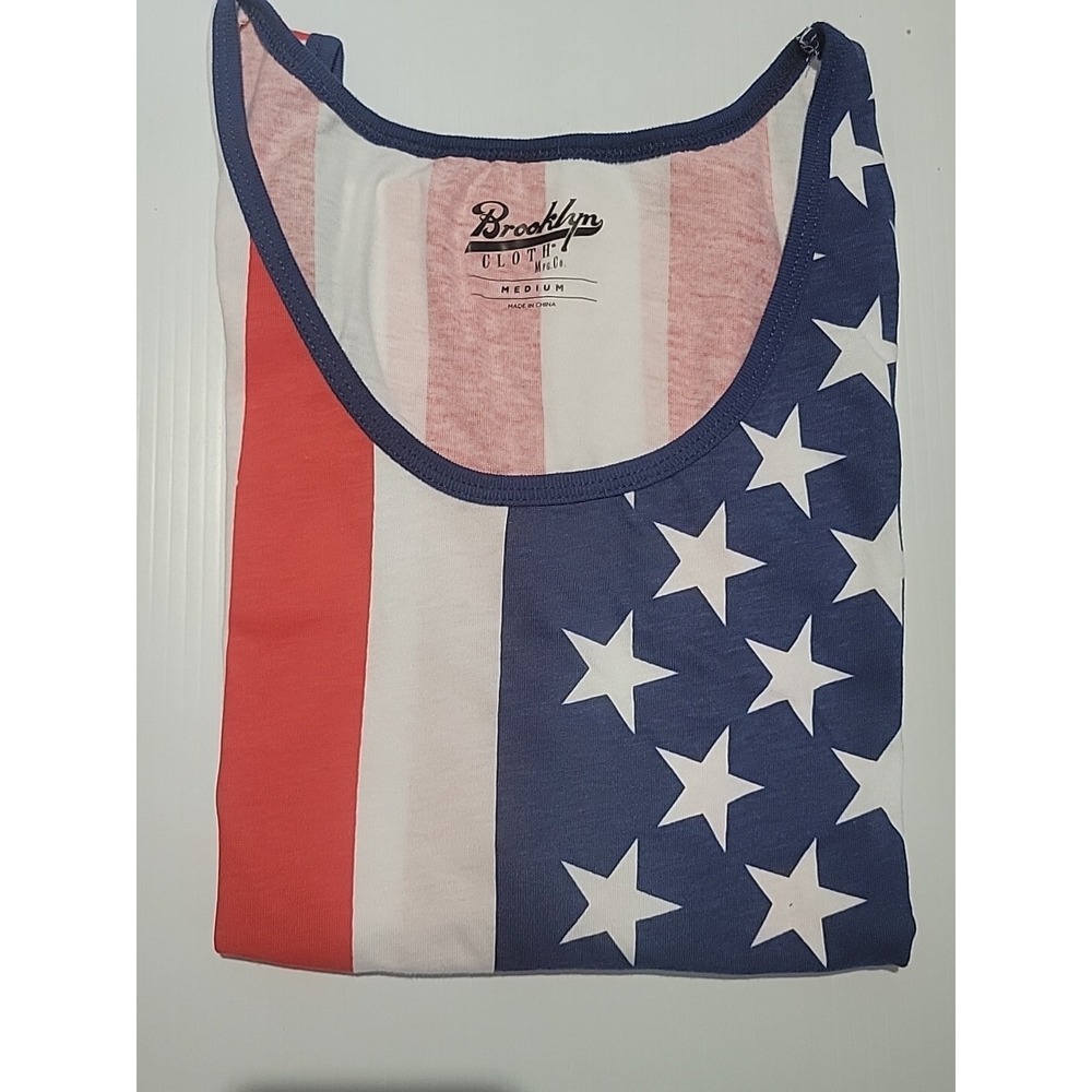 NWT Men's American Flag Tank Top BROOKLYN CLOTH Stars & Stripes Size M WHITE